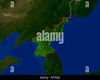 Hervorgehobene Satellitenbild von Nordkorea Stockfoto