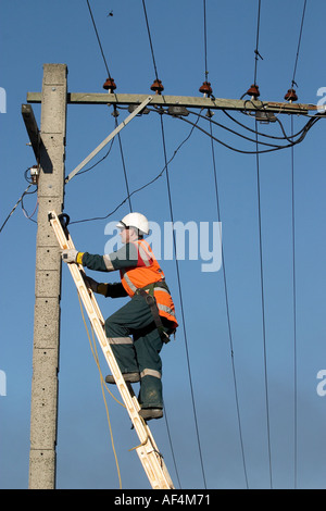 Linienrichter arbeiten an Versorgungsleitungen Stockfoto