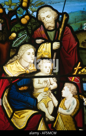 Detail der Glasfenster in der Kirche des 12. Jahrhunderts in Chastleton, Gloucestershire, UK Stockfoto