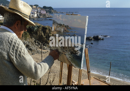 Maler Künstler malen Kunst Costa Brava Spanien Strand Stockfoto