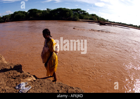 Somalischen Nomaden mit Kamelen, um ihre ganze Häuser in Wajir, nordöstlichen Kenia, Afrika zu tragen. Stockfoto