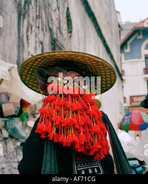 Dao Kultur in Sapa im Norden Vietnams Fernost Südostasien. Frau kulturelle Mode Menschen Reportage Bildjournalismus Wanderlust Eskapismus Reisen Yao Stockfoto