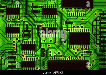 Elektronikplatine mit vielen ICs Stockfoto