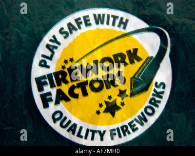 Sicherheit bemerken Zeichen über Feuerwerk und die Gefahr, die sie verursachen Stockfoto