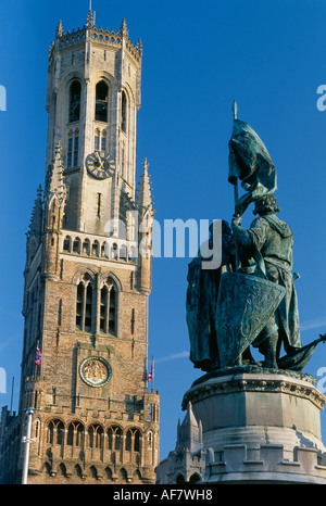 Jan-Breydel-Pieter de Coninck Denkmal vor dem Belfried belgischen Markt Bruge Stockfoto