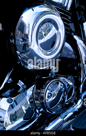 Nahaufnahme Schuss Motorcyle Motor und Auspuff Stockfoto