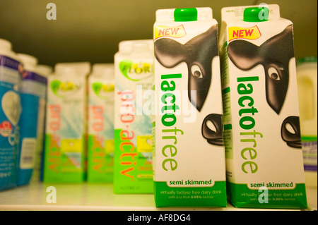 Lacto Milch zum Verkauf an einen Tesco Speicher, Carlisle, UK Stockfoto