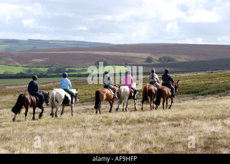 Pony-Trekker auf Brendon Common, Exmoor, Devon, England, UK Stockfoto