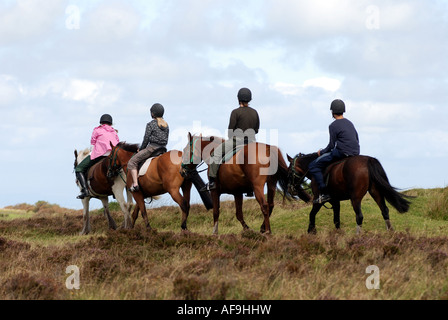 Pony-Trekker auf Brendon Common, Exmoor, Devon, England, UK Stockfoto