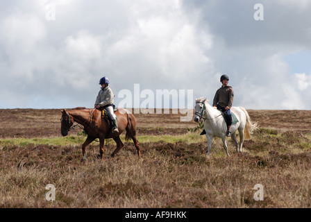 Pony-Trekker auf Brendon Common, Exmoor, Devon, England, UK Stockfoto