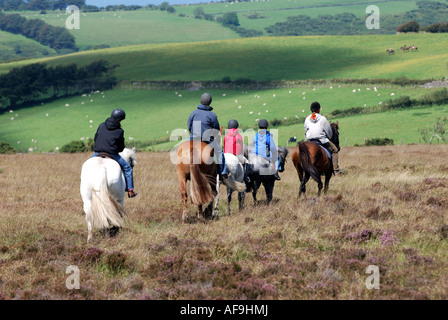 Pony-Trekker auf Brendon Common, Exmoor, Devon, England, UK Stockfoto