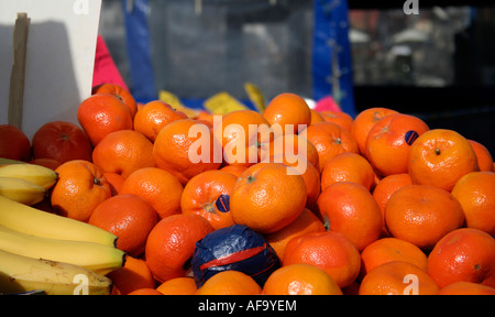 Clementine und Bananen auf dem display Stockfoto
