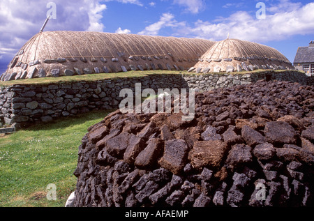 Blackhouse Museum, eine Gruppe von historischen Wohnungen bei Arnol auf der Isle of Lewis Stockfoto