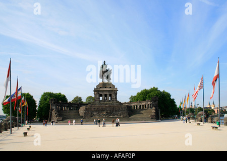 Die Equestrian Statue von Kaiser Wilhelm i. am Deutschen Eck (Deutsches Eck) in Koblenz Stockfoto