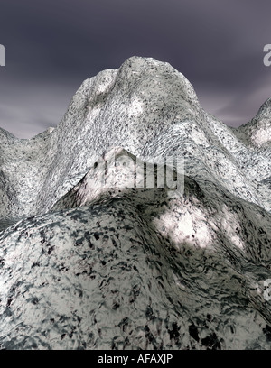 3D gerenderten Bild des verschneiten Berggipfel nach einem Wintersturm mit grauen Himmel Stockfoto