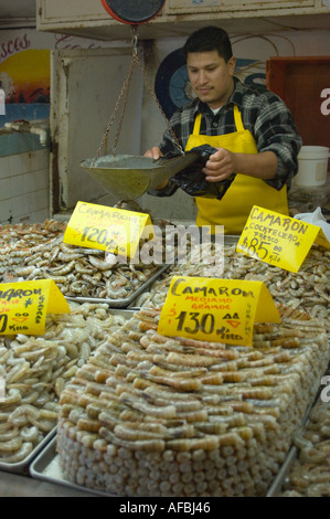 Person mit einem Gewicht von frischen Meeresfrüchten am Wharf Ensenada Mexiko Stockfoto