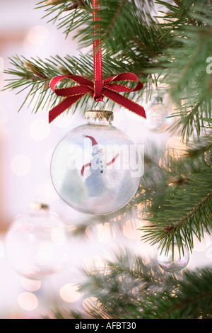 Urlaub Schneemann innen Ornament auf Baum Stockfoto