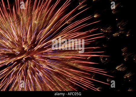 Hellen Feuerwerk explodiert vor einem Nachthimmel Stockfoto