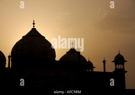 Moschee im Taj Mahal bei Sonnenuntergang, Indien Stockfoto