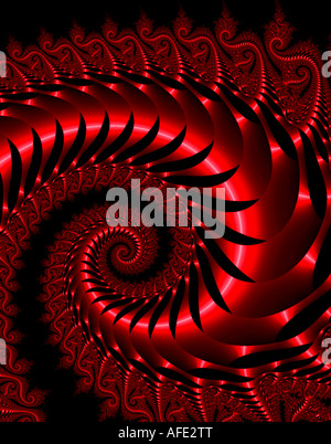 Abstrakte Fraktalbild ähnelt einer metallischen rote Schlange in rot Stockfoto