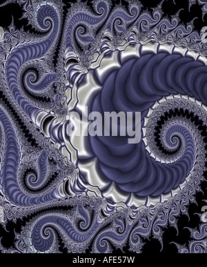 Abstrakte Fraktalbild ähnelt einer Spriraling Schlange in blau und Silber Stockfoto