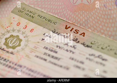 Eine Pass-Seite mit einem iranischen Visum-Stempel Stockfoto