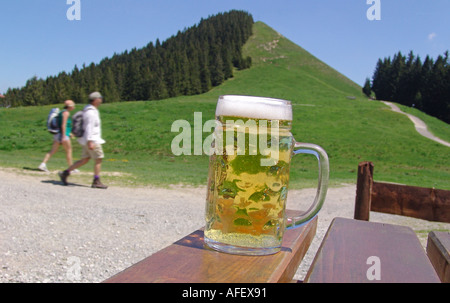 Brechen Sie in den deutschen Alpen Erfrischung Auf Dem Hoernle Bei Bad Kohlgrub in Den Ammergauer Alpen Stockfoto