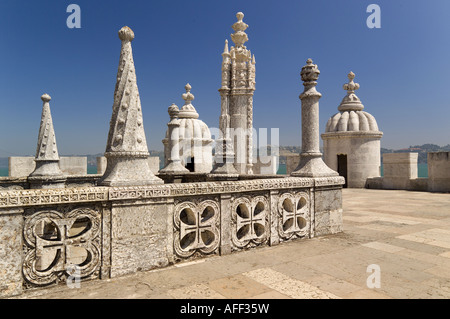 Portugal, Costa de Lisboa, Torre de Belém Turm, Lissabon, ornamentale Türmchen Stockfoto