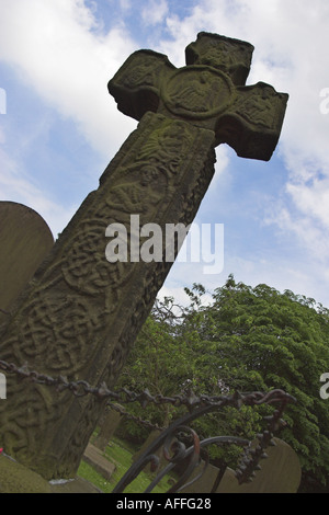 Ein Keltenkreuz 8. Jahrhundert. Eyam, Derbyshire, Großbritannien. Stockfoto