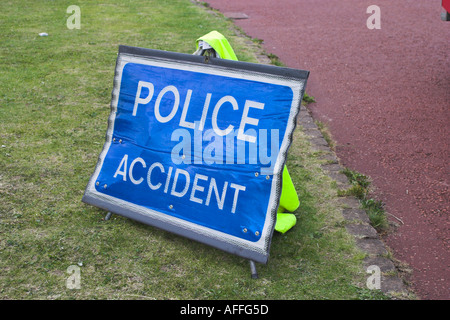 Polizei Unfall Zeichen. Morecambe, Lancashire, Großbritannien Stockfoto