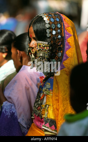 Indien Goa Anjuna Mittwochmarkt Banjara tribeswoman Stockfoto