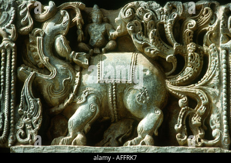 Indien Karnataka Halebid Hoysaleswara Tempel Elefant carving-detail Stockfoto