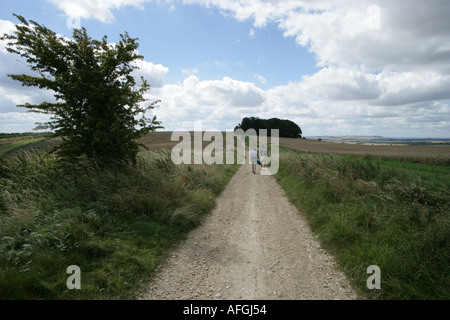 Wanderer auf der Ridgeway Path Wiltshire Stockfoto