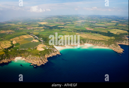 Porthcurno Lands End Halbinsel aus der Luft Cornwall UK United Kingdom GB Großbritannien britischen Inseln Europas Stockfoto