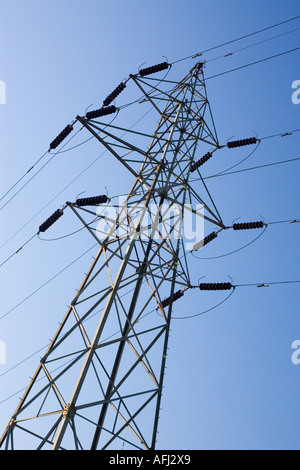 Masten und Stromleitungen Stockfoto