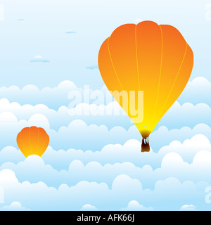 Illustration von Heißluftballons steigen durch die Wolken Stockfoto
