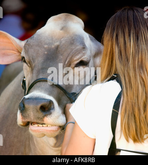 Teenager-Mädchen mit Kuh 2005 Wisconsin State Fair Stockfoto