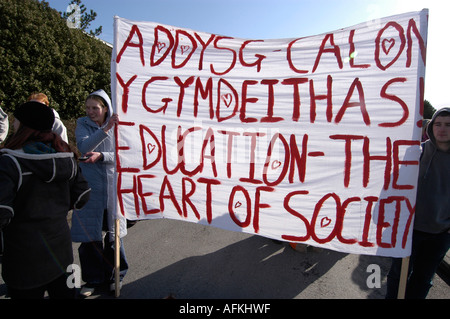 Walisisch sprechen Studenten fordern Hochschulausbildung in der walisischen Sprache wales Aberystwyth Ceredigion Cymru UK Stockfoto
