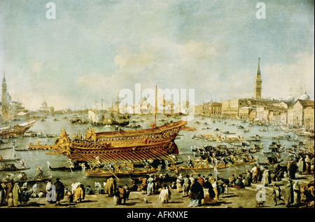"Fine Arts, Guardi, Francesco, (1712-1793), Malerei," der Doge auf der Bucintoro in der Nähe von Riva di Sant Elena ", 1766-1770, Stockfoto