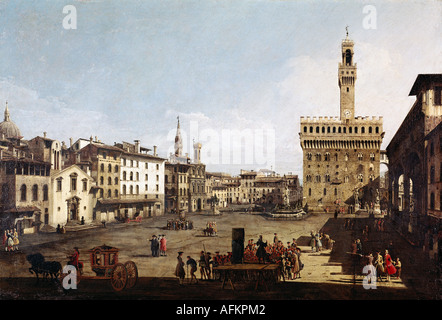 "Fine Arts, Bellotto, Bernardo genannt Canaletto, (1720-1780), Malerei,"Piazza della Signoria in Florenz", ca. 1742, Öl Stockfoto