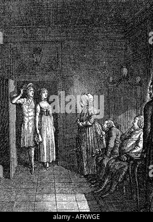 Goethea, Johann Wolfgang von, 28.8.1749 - 22.3.1832, deutscher Autor/Schriftsteller, Werke, "Hermann und Dorothea", 1796, Gravur von Daniel Chodowiecki, Epos, Literatur, 18. Jahrhundert, Stockfoto