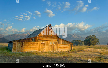 Historische Scheune auf Mornon Zeile im Grand-Teton-Nationalpark, Wyoming, USA Stockfoto