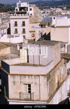 einen Überblick über die alten Häuser im Zentrum von Ibiza-Stadt Insel Ibiza Spanien Stockfoto