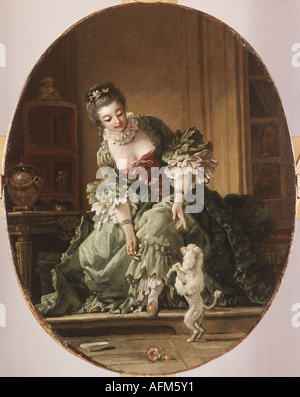 "Bildende Kunst, Boucher, Francois (1703-1770), Malerei,"lehrbare Doggy", ca. 1740, Volkskunst Galeere, Karlsruhe, Ger Stockfoto