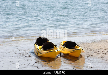 Tandem Kajak zwei Paare Stockfoto