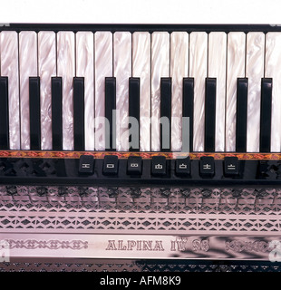 Musik, Instrumente, Akkordeon, Modell von Hohner, Detail, Tastatur, Instrument, gefalteten Stockfoto