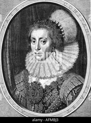 Elisabeth, 19.8.1556 - 13.12.1662, kurfürstin von der Pfalz 14.2.1613 - 23.2.1623, Königin von Böhmen 25.10.1619 - November 1620, Porträt, conteporary Gravur, Stuart, Prinzessin von England & Schottland, Wittelsbacher, dreißig Jahre Krieg, Schmuck, Perlen,, Artist's Urheberrecht nicht gelöscht werden Stockfoto