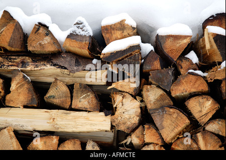 Protokoll-Stapel, Morzine, Alpen, Frankreich Stockfoto