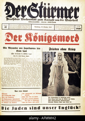 Nationalsozialismus/Nationalsozialismus, Presse, Zeitung "der Stürmer", Nummer 41, Nürnberg, 10.10.1940, Titel, Stockfoto