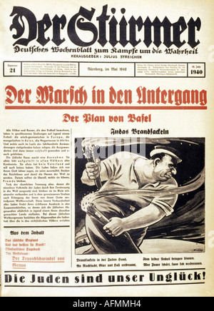 Nationalsozialismus/Nationalsozialismus, Presse, Zeitung "der Stürmer", Nummer 21, Nürnberg, Mai 1940, Titel, Karikatur durch Fips, Stockfoto
